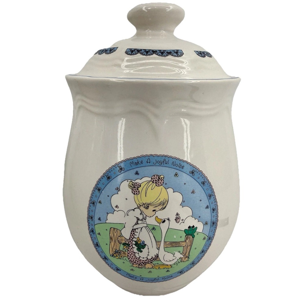 Precious Moments Canister Make A Joyful Noise Girl Goose Ceramic 1992 Enesco EUC
